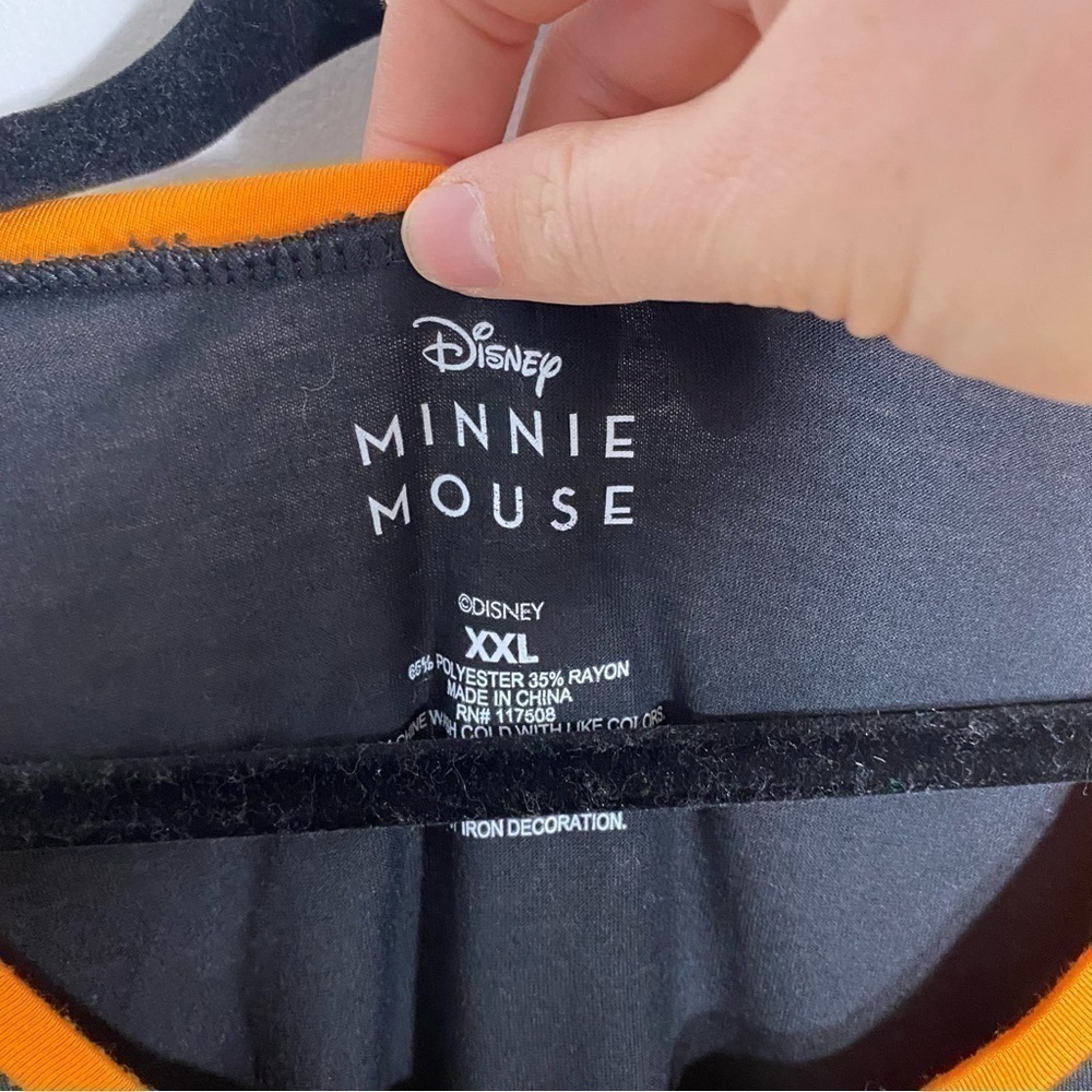 Disney Minnie Mouse Glow In The Dark Shirt NWT XXL Orange Black Raglan - Picture 3 of 6